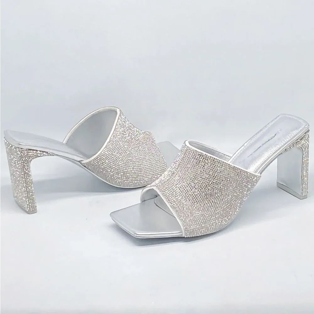 SIMKHAI Asia 90MM Crystal-Embellished Leather Mules size 41